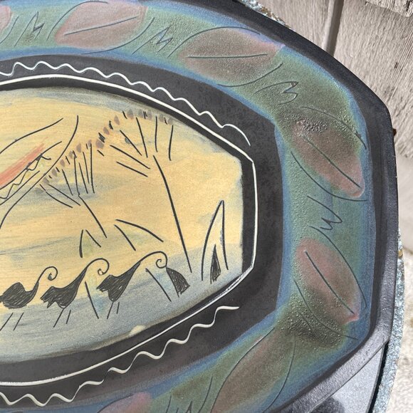 Laurie Rolland Signed Pottery Platter Dish Canadian Artist Stylized Nature Birds - Picture 4 of 7